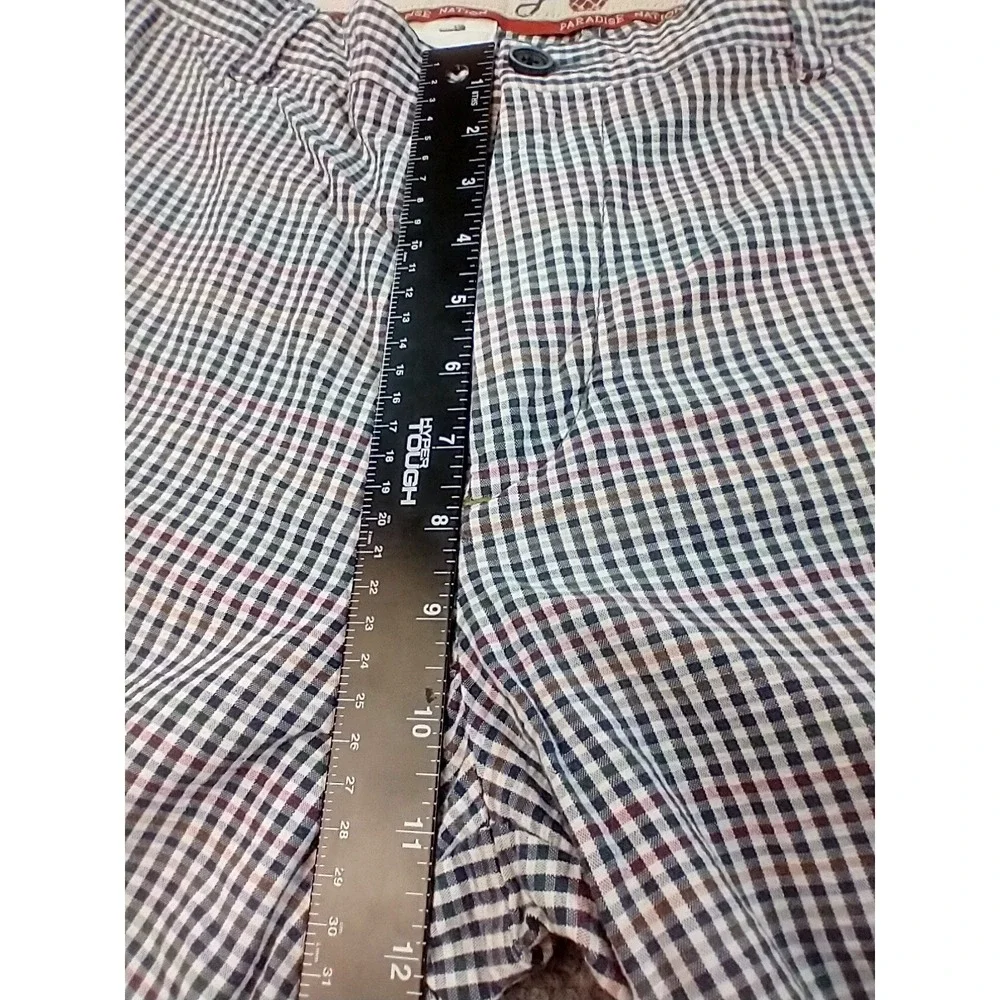 Tommy Bahama‎ Paradise Nation Mens 34 Gingham Plaid Cotton Shorts Blue Red Tan